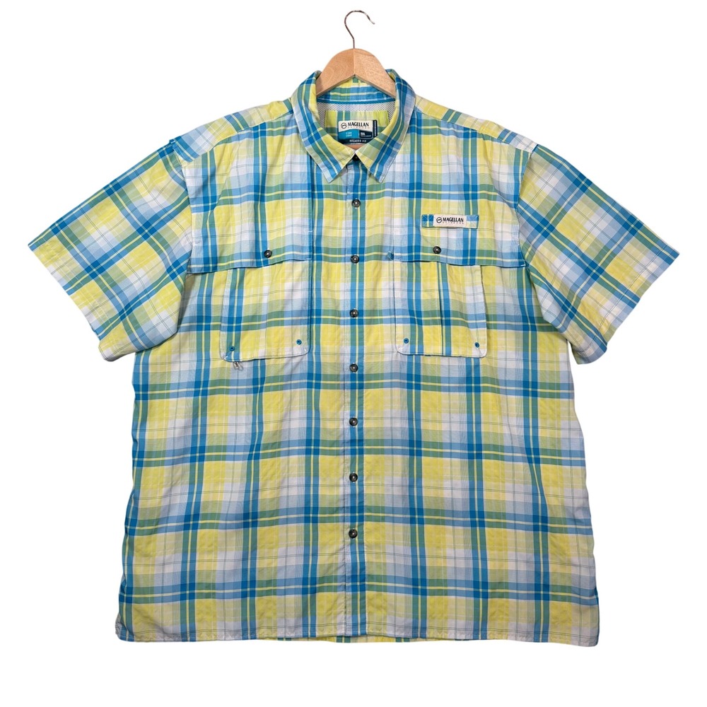 Magellan Fish Gear Men's Shirt 2XL / XXL Vented Moisture Wicking Yellow Plaid